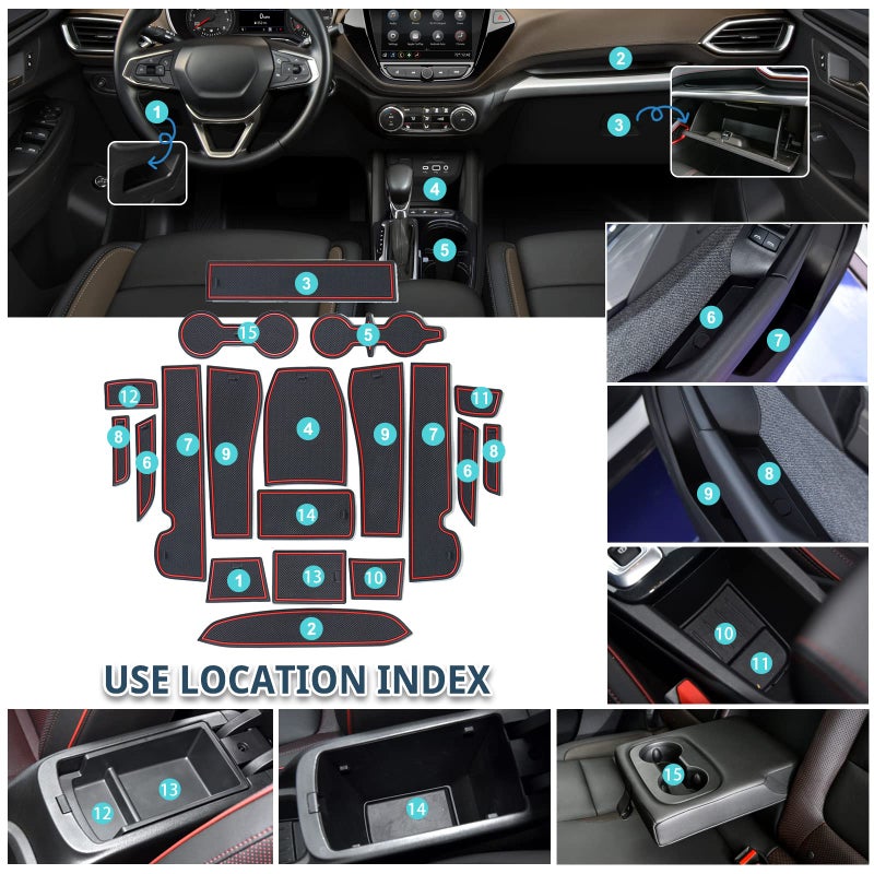 RUIYA 2026 Trailblazer Door Slot Mats for Chevy Trailblazer 2026 Accessories Center Console Liner Mats Compatible with 2021 2022 2023 2024 2025 2026 Chevy Trailblazer RS/LS/LT/Activ(19PCS/Sets) - Image 3